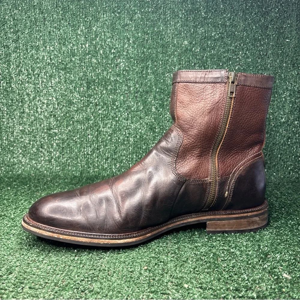 J&M 1850 Johnston & Murphy Brown Leather Shearling Zip Ankle Boot Mens Size 12 M